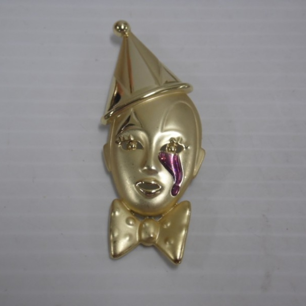 Vintage Goldtone Clown Designer Fashion Brooch